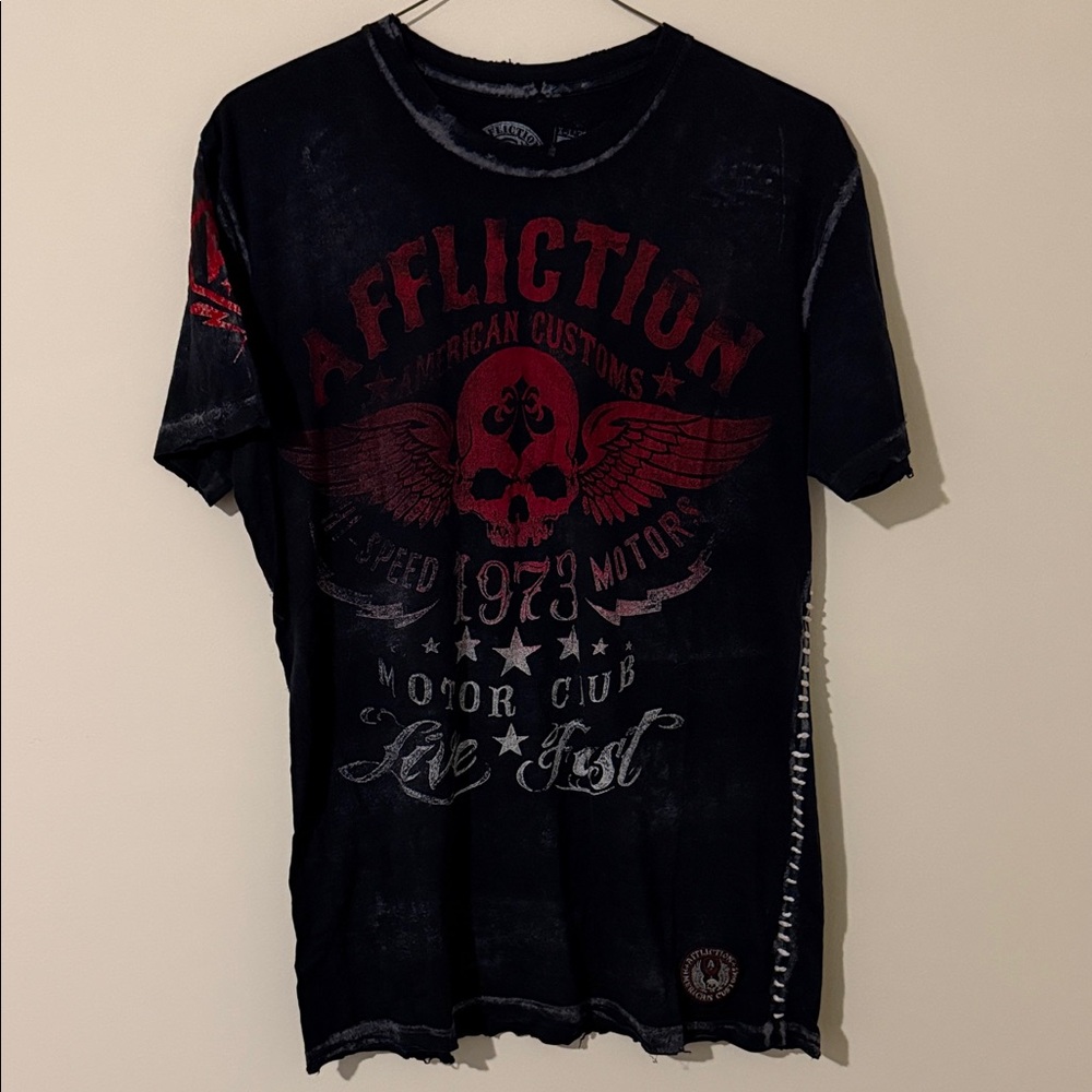 Affliction Dark Tee with Red Accents
